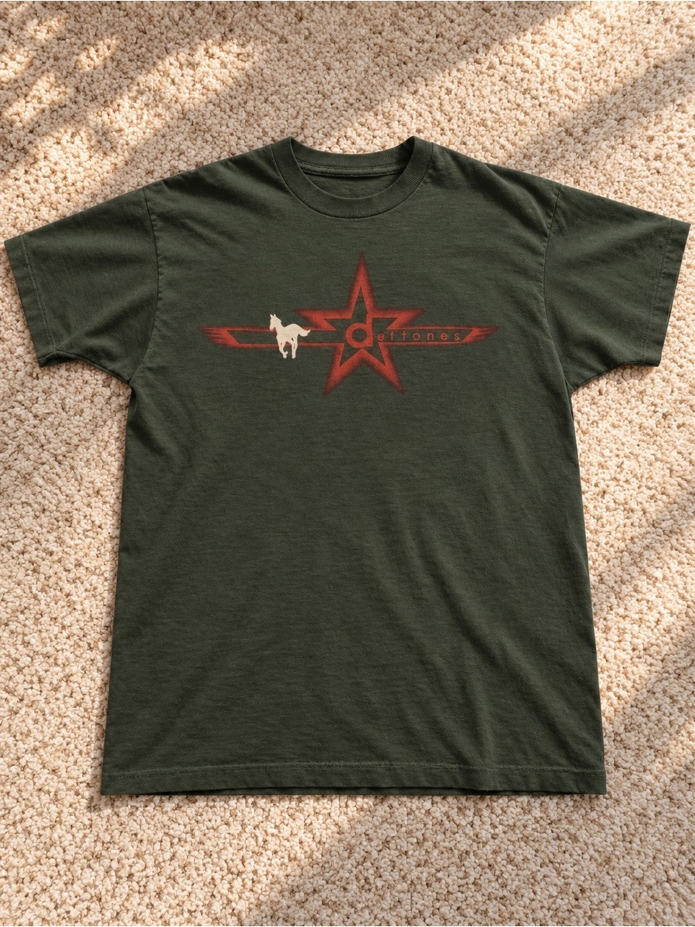 Deftones Star Graphic T-Shirt Military Green Unisex Tee